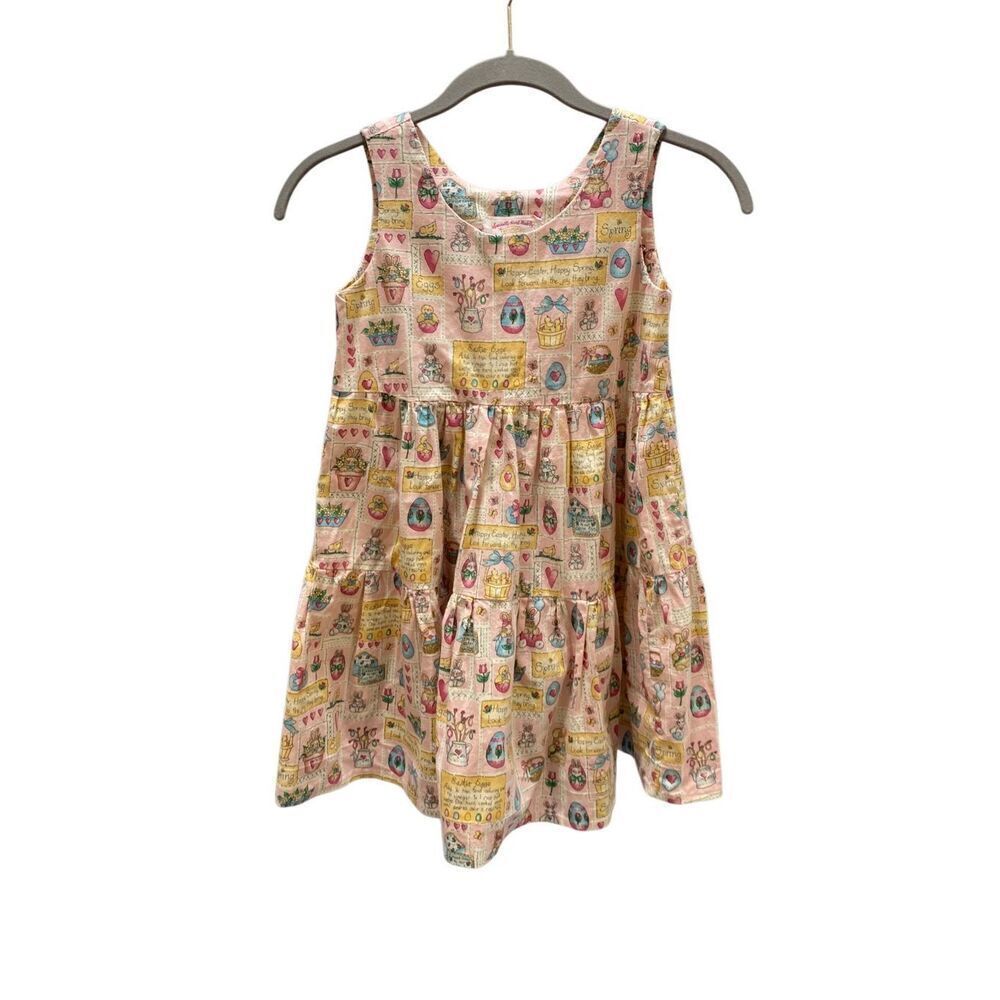 Handcrafted hand sewn toddler girls tiered Easter dress, pink size 4T/5T